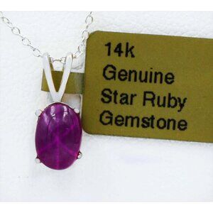 Genuine 1.20 Cts Star Ruby Pendant 14k White Gold